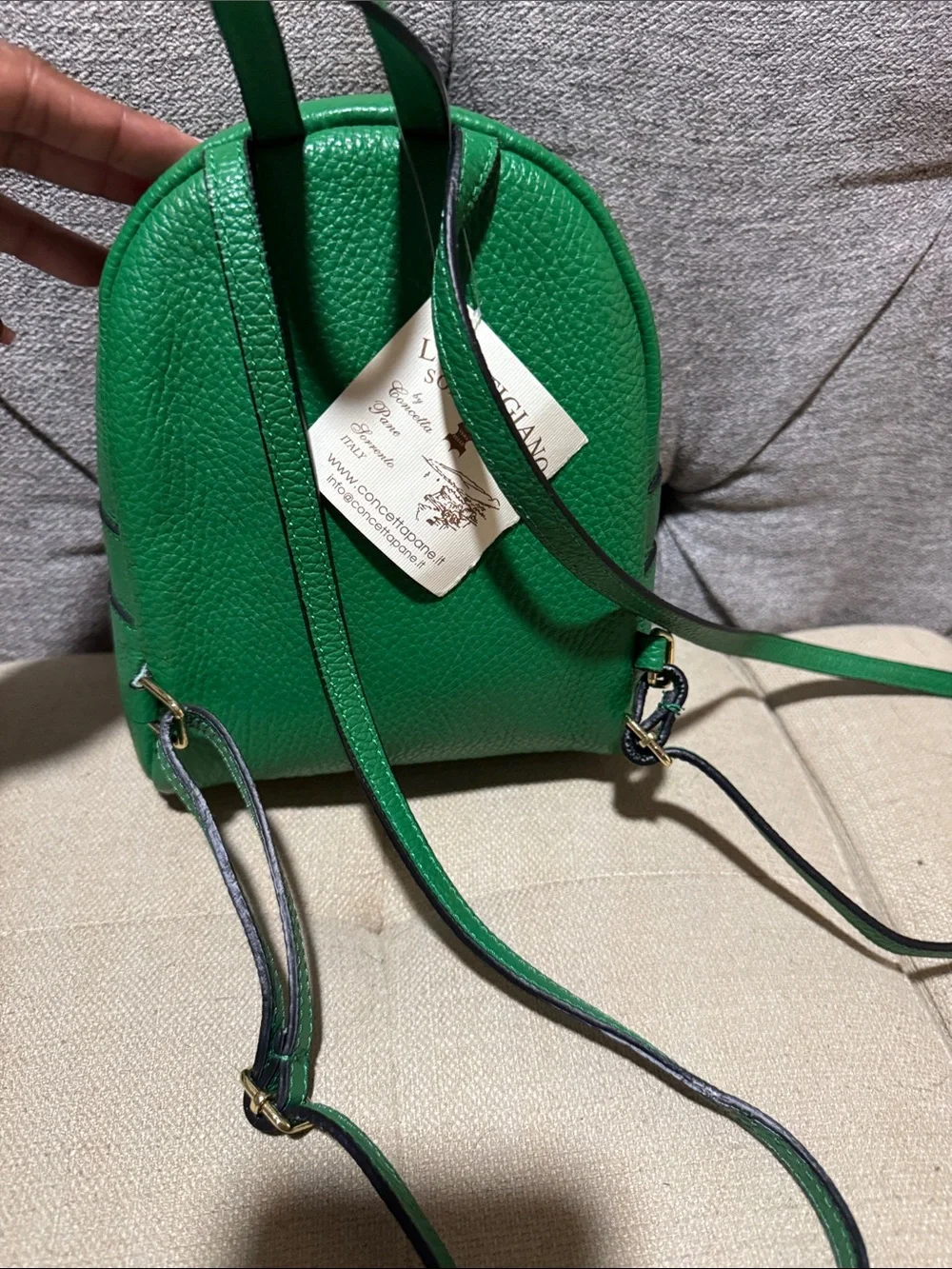 Green Mini 100% Leather Backpack